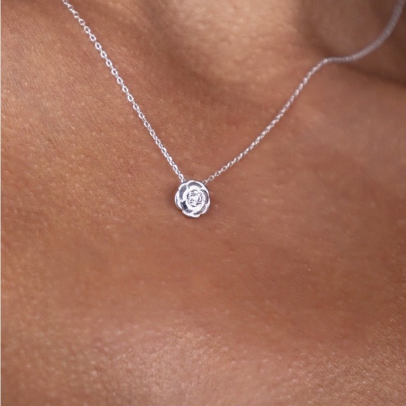 Silver New Tiny Rose Necklace - Picture 3 of 3